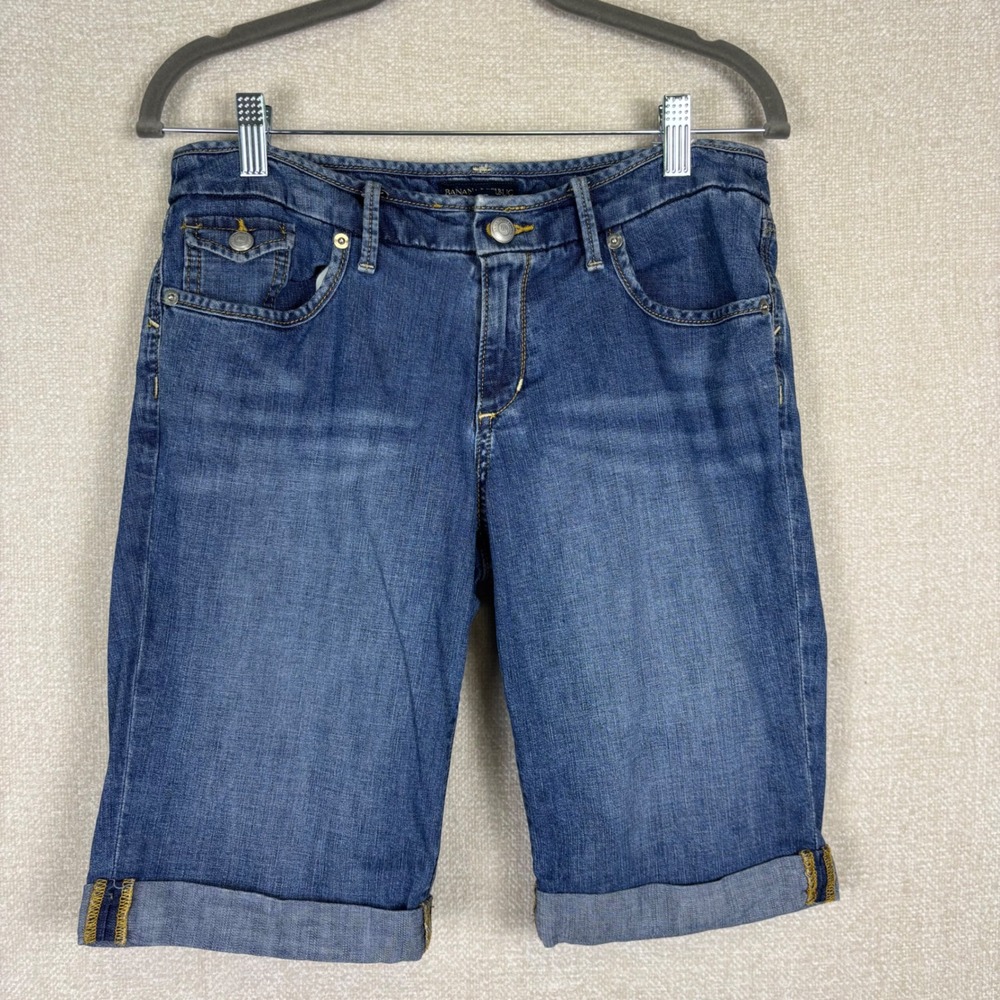 Banana Republic Womens Denim Bermuda Shorts Medium Wash Cuffed Size 28/6